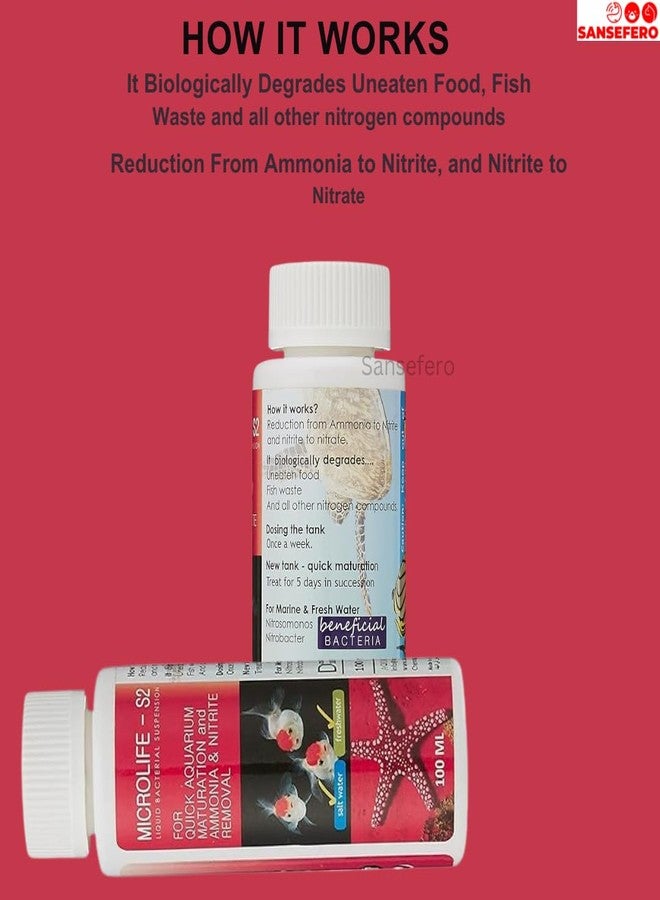 SANSEFERO بريمير بلانتس مايكرو لايف S2-100 مل بكتيريا نافعة لتكييف مياه أحواض السمك في المياه العذبة والمالحة (S2 100 مل) - Image 5